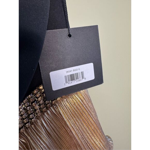 Mac Duggal NWT One Shoulder Layered Metallic Ruffle Gown in Black Gold Size 8 - Picture 6 of 8